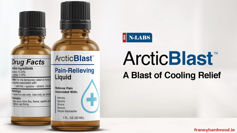 Arctic Blast bottle with a soothing liquid formula for muscle relief.