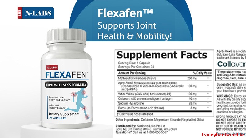 Key ingredients in Flexafen including MSM, Boswellia, and Collagen for joint comfort