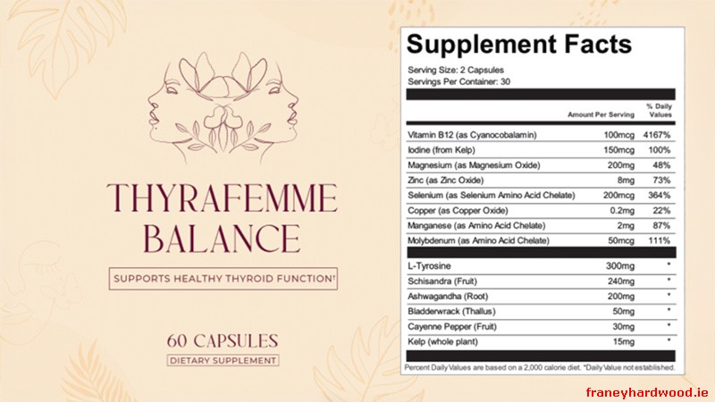 Thyrafemme Balance is a multi-ingredient supplement combining vitamins, minerals, and botanicals for thyroid and women’s wellness support.