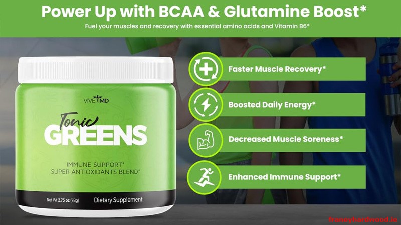 Overview of Tonic Greens ingredients including quercetin, turmeric, and reishi.